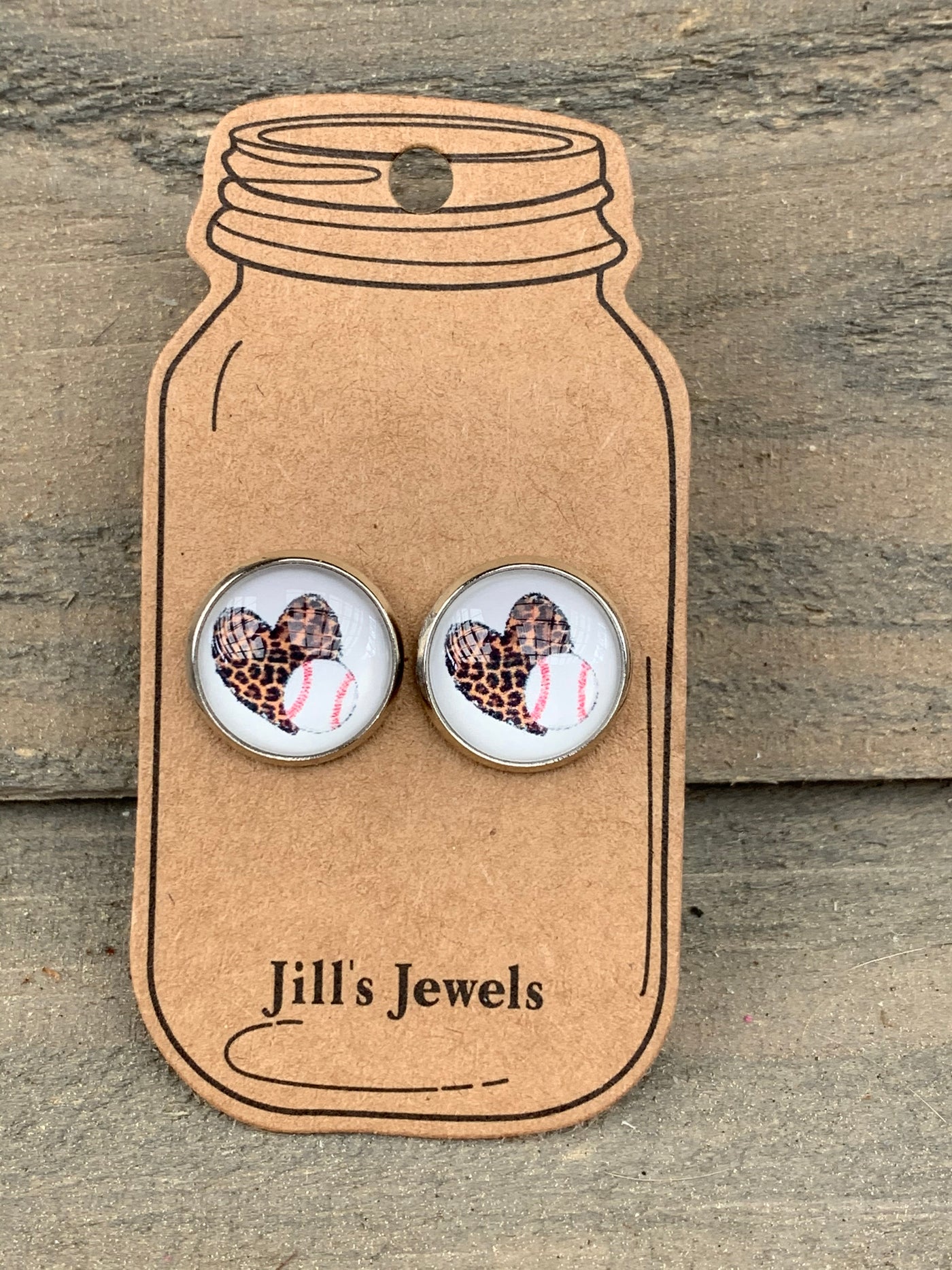 Leopard Baseball Stud Earrings - Jill's Jewels | Unique, Handcrafted, Trendy, And Fun Jewelry