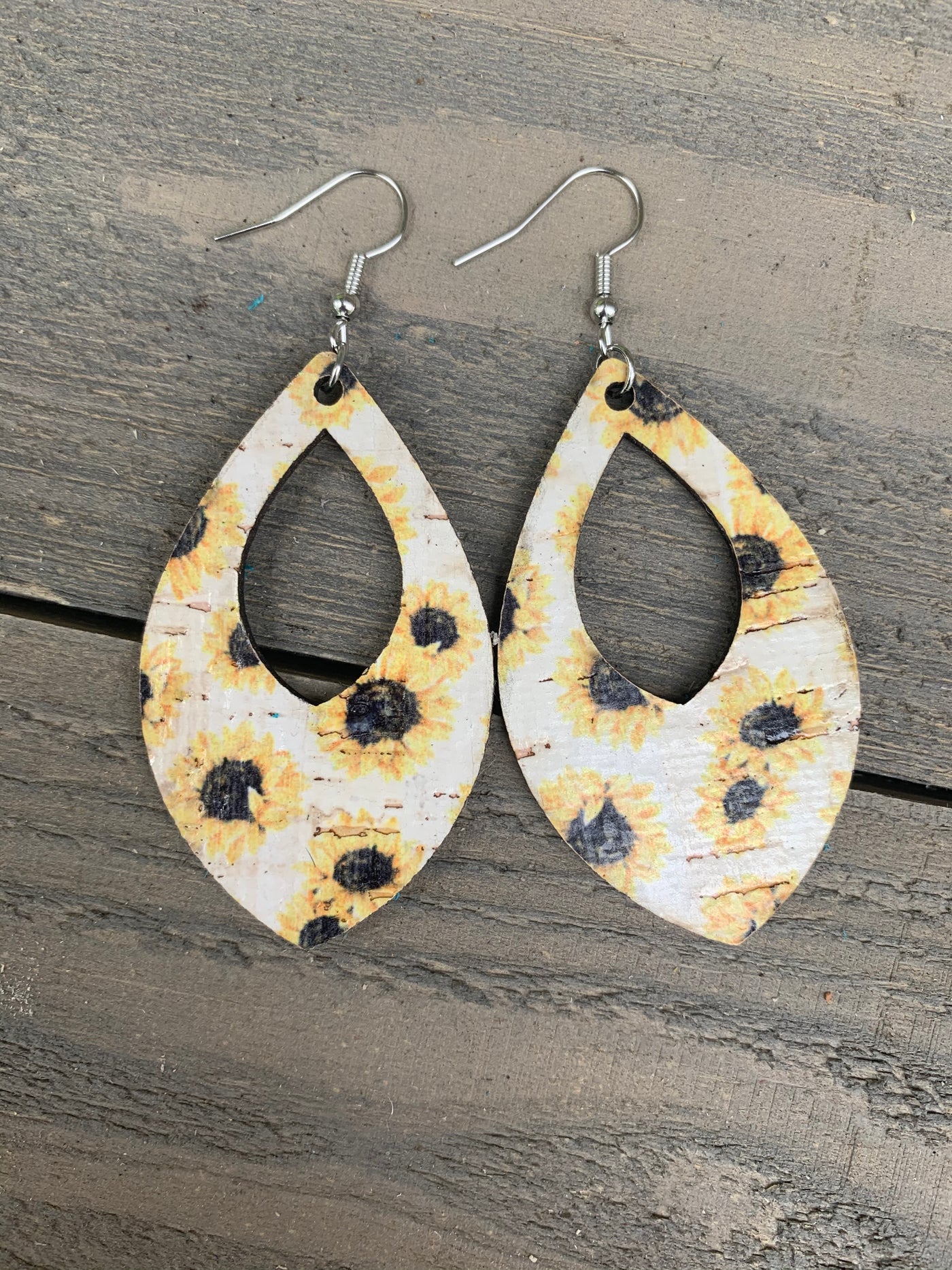 White Sunflower Cork Teardrop Earring - Jill's Jewels | Unique, Handcrafted, Trendy, And Fun Jewelry