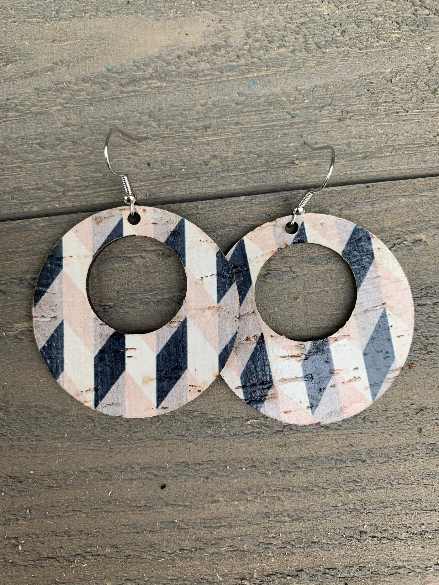 Black and Tan Chevron Cork Hoop Earring - Jill's Jewels | Unique, Handcrafted, Trendy, And Fun Jewelry