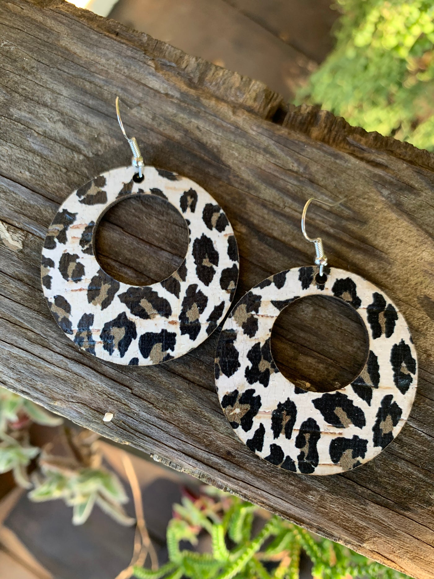 Grey and Black Leopard Cork Hoop Earring - Jill's Jewels | Unique, Handcrafted, Trendy, And Fun Jewelry