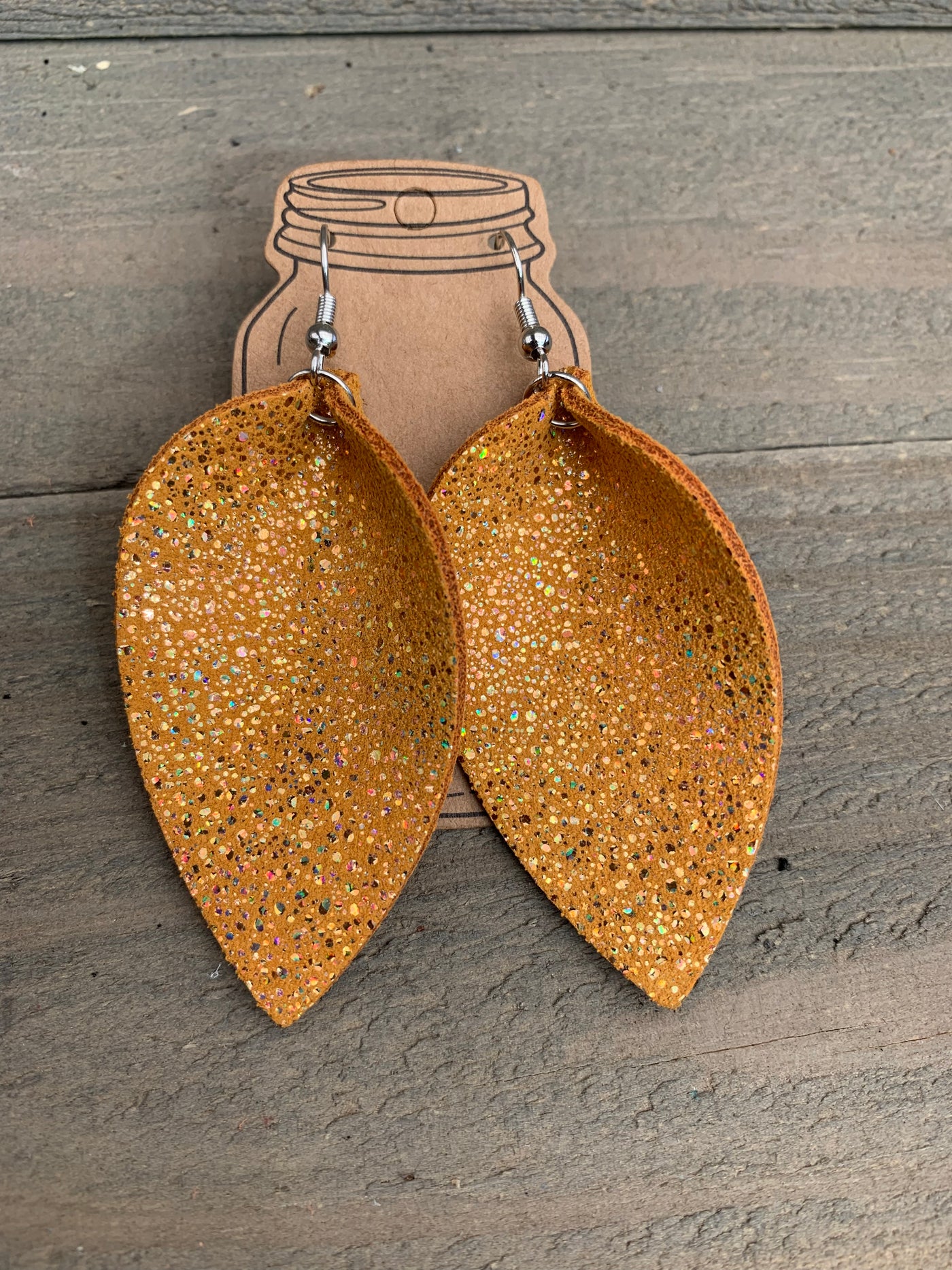 Mustard Yellow Holographic Leather Earrings - Jill's Jewels | Unique, Handcrafted, Trendy, And Fun Jewelry