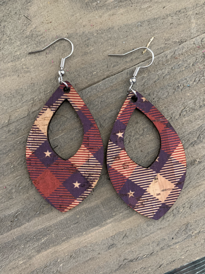 Red White and Blue Plaid Cork Teardrop Earring - Jill's Jewels | Unique, Handcrafted, Trendy, And Fun Jewelry
