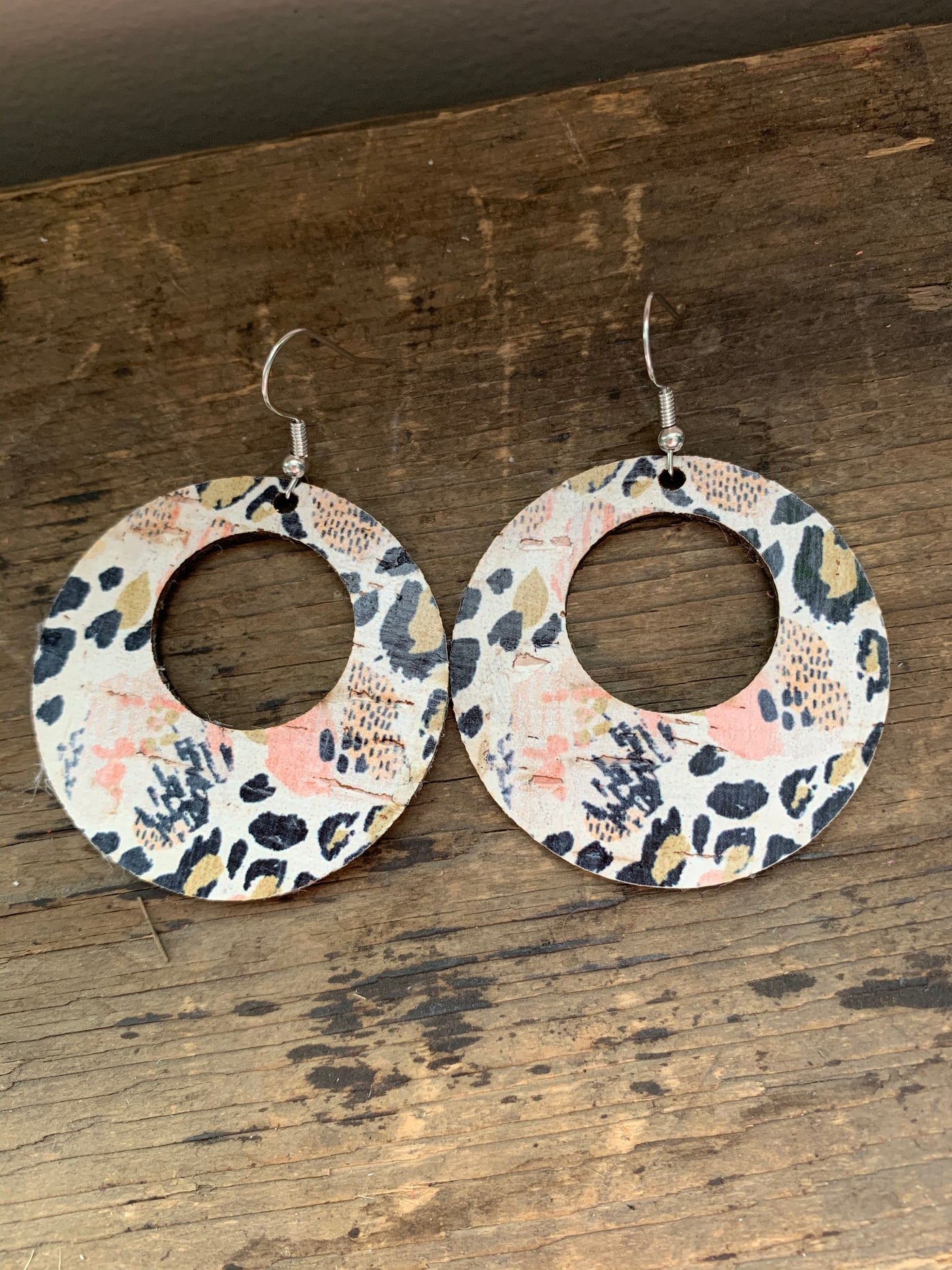 Leopard Print Poppy Floral Cork Hoop Earring - Jill's Jewels | Unique, Handcrafted, Trendy, And Fun Jewelry