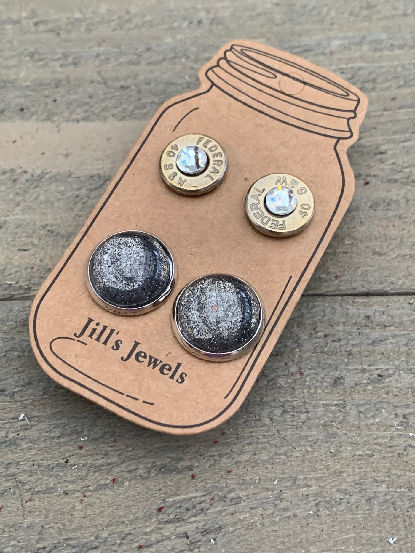 Grey Glitter 40 Caliber bullet earring set - Jill's Jewels | Unique, Handcrafted, Trendy, And Fun Jewelry