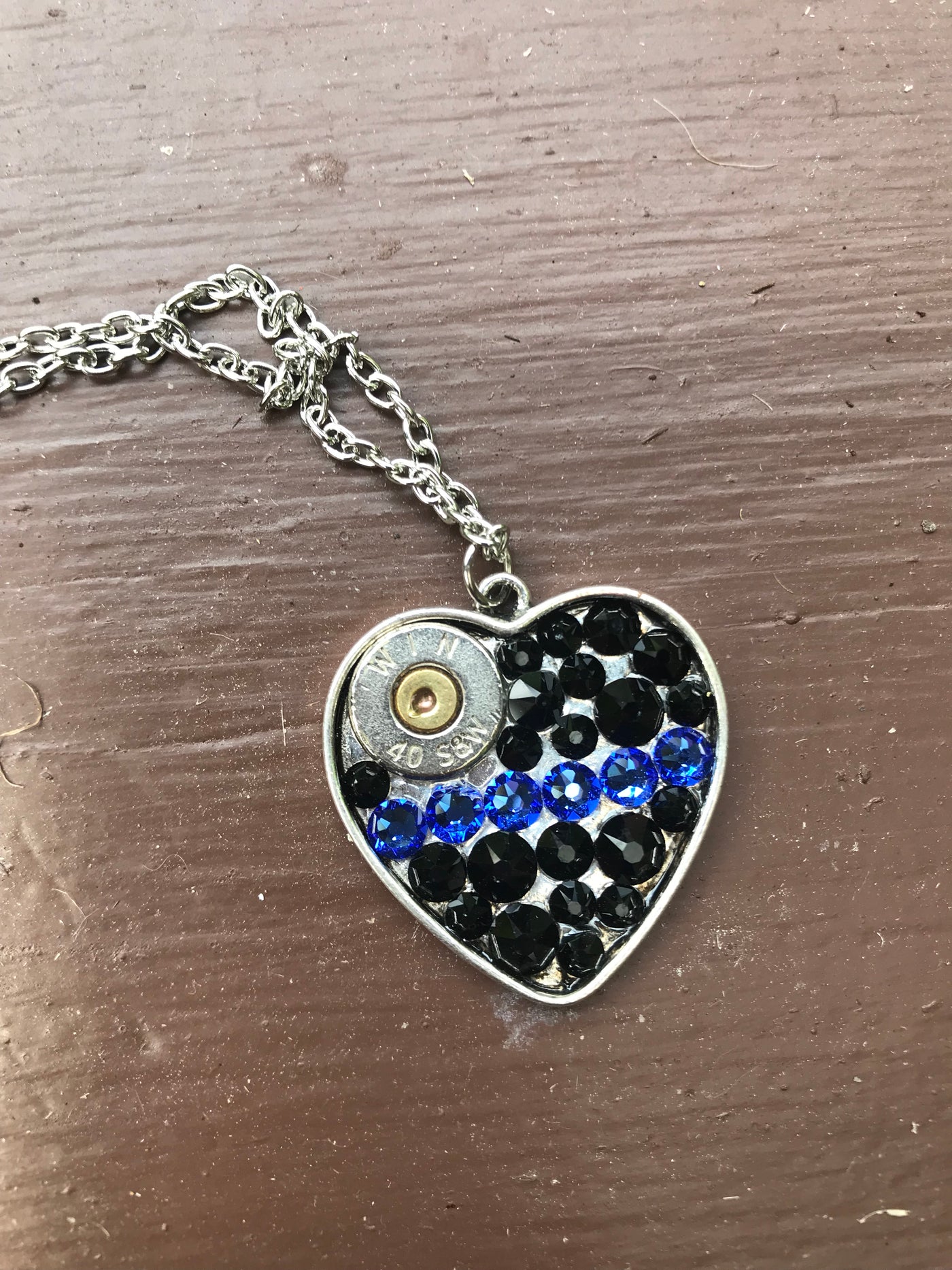 Rhinestone Bullet Heart Necklace- Law Enforcement - Jill's Jewels | Unique, Handcrafted, Trendy, And Fun Jewelry