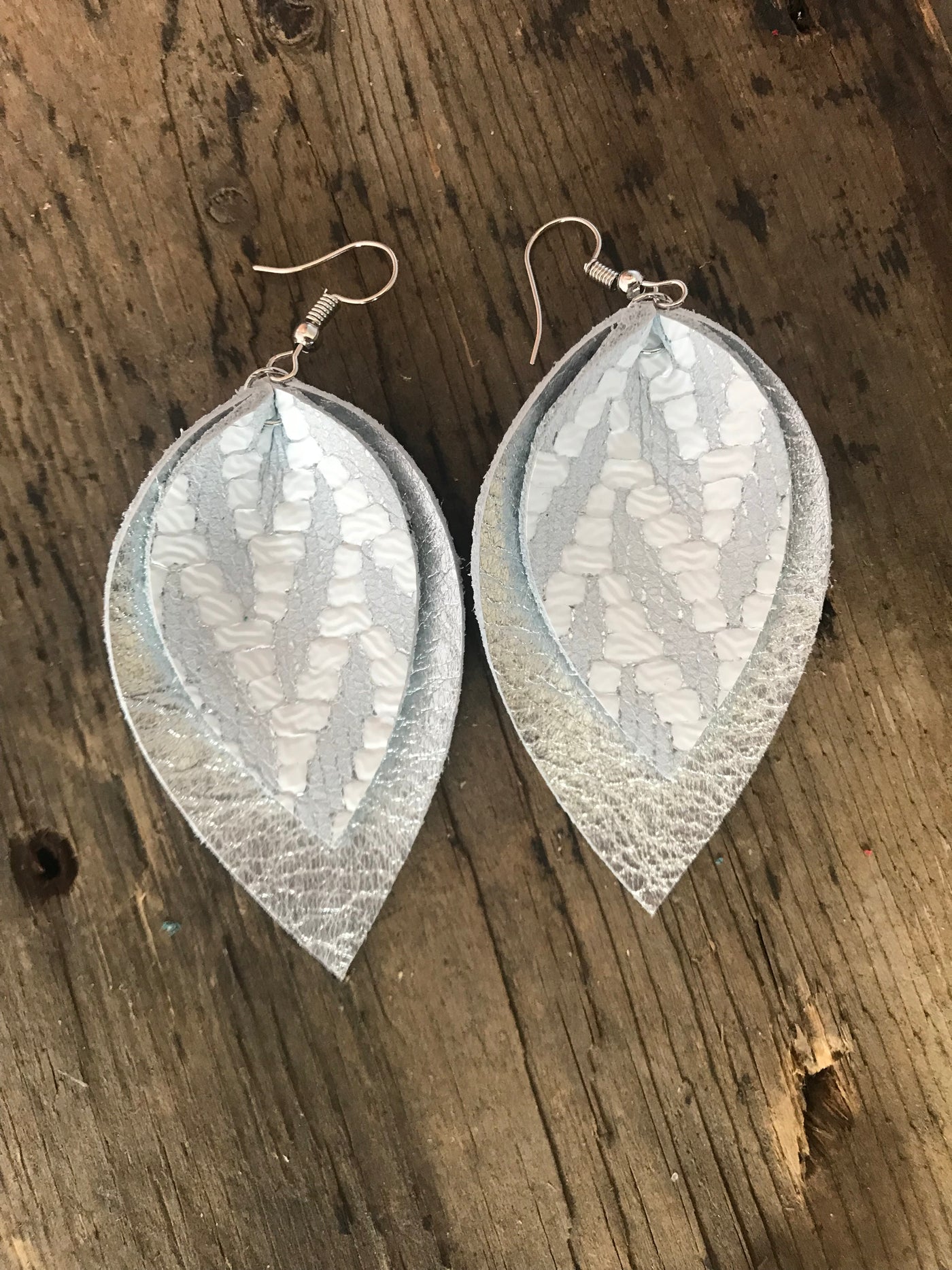 Silver chevron leather earrings - Jill's Jewels | Unique, Handcrafted, Trendy, And Fun Jewelry