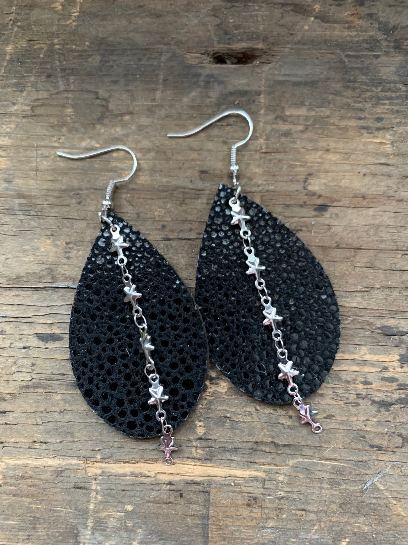 Black Pebble Leather with Silver Star Chain - Jill's Jewels | Unique, Handcrafted, Trendy, And Fun Jewelry