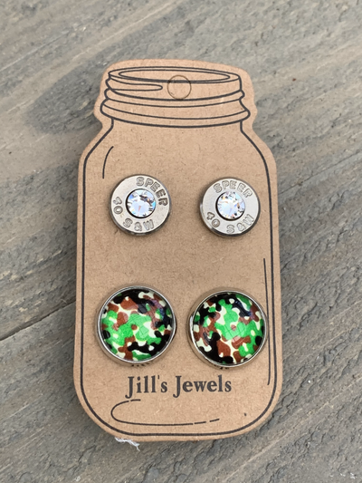 Green Brown and Black Camo 40 Caliber bullet earring set - Jill's Jewels | Unique, Handcrafted, Trendy, And Fun Jewelry