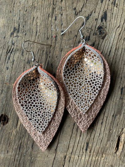 Rose gold pebble leather earrings - Jill's Jewels | Unique, Handcrafted, Trendy, And Fun Jewelry