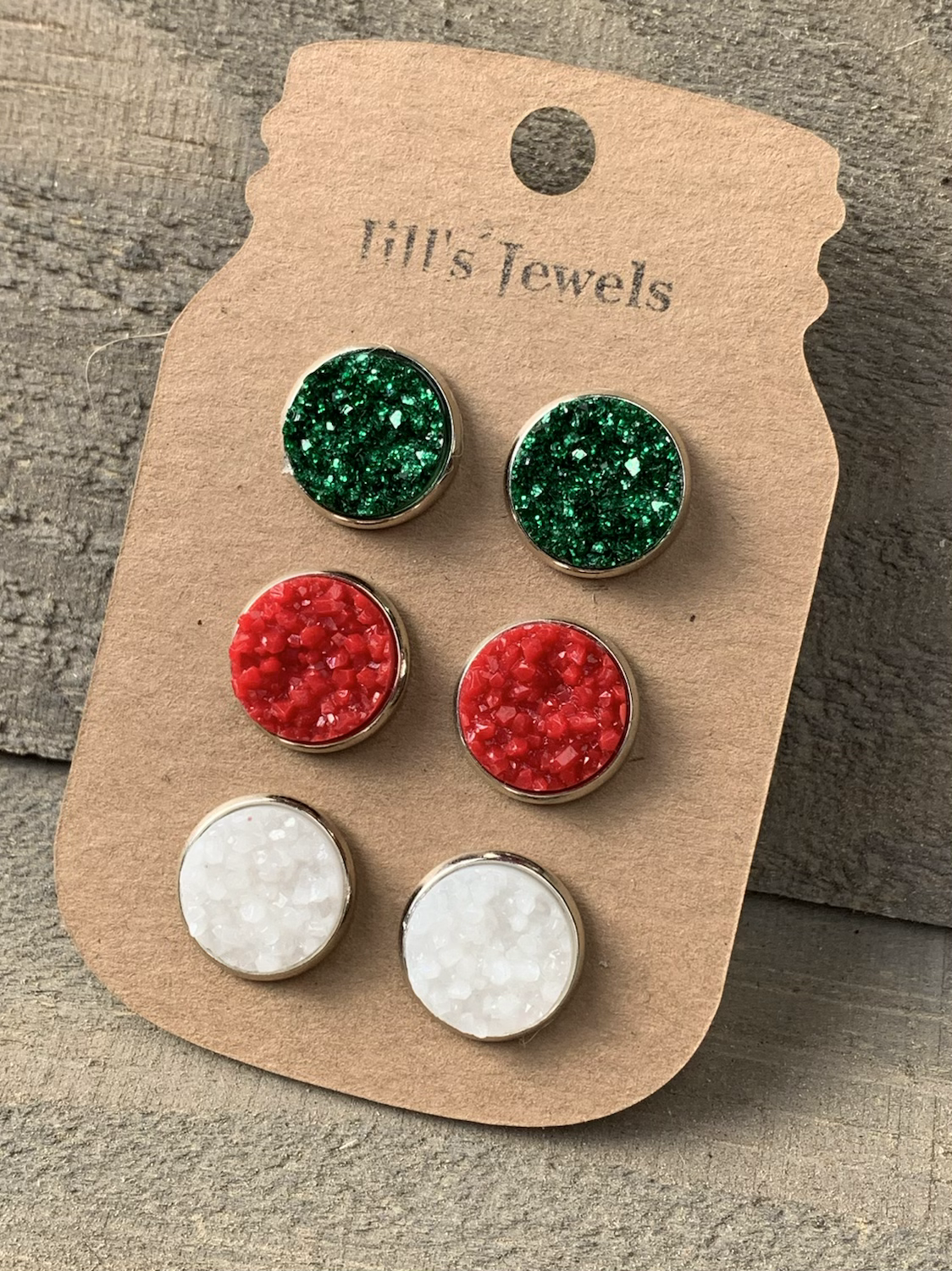 Red White and Red Christmas Faux Druzy Earring 3 Set - Jill's Jewels | Unique, Handcrafted, Trendy, And Fun Jewelry
