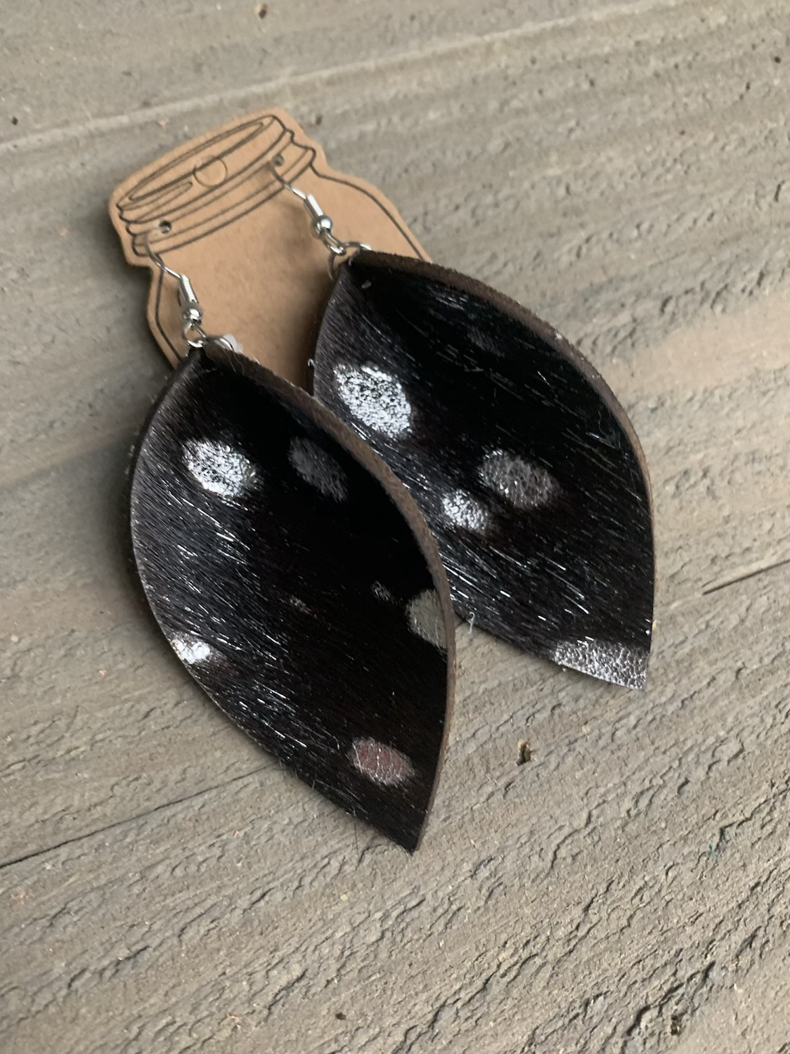 Black and Silver Acid Wash Hair on leather earring - Jill's Jewels | Unique, Handcrafted, Trendy, And Fun Jewelry