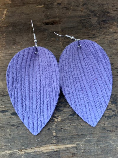Lilac Purple Palm Leaf Leather Earrings - Jill's Jewels | Unique, Handcrafted, Trendy, And Fun Jewelry