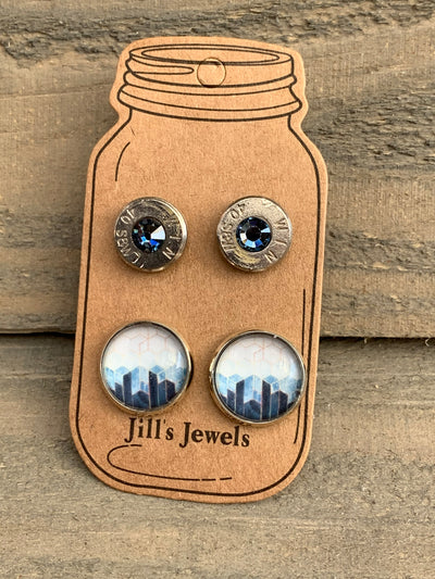 Navy Geometric 40 Caliber bullet earring set - Jill's Jewels | Unique, Handcrafted, Trendy, And Fun Jewelry