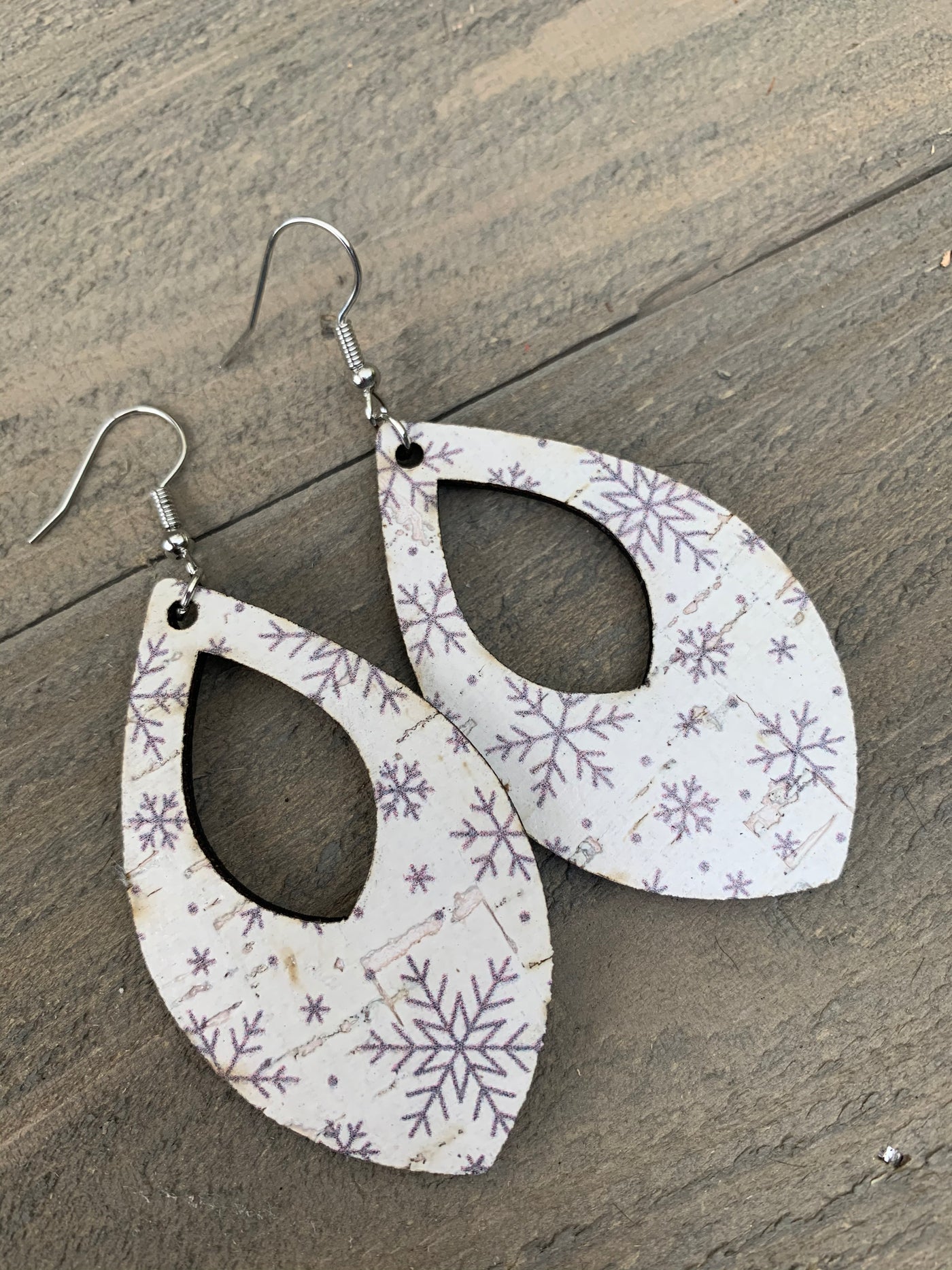 White Snowflake Cork Teardrop Earring - Jill's Jewels | Unique, Handcrafted, Trendy, And Fun Jewelry