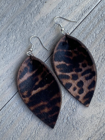 Brown Leopard hair on leather earring - Jill's Jewels | Unique, Handcrafted, Trendy, And Fun Jewelry