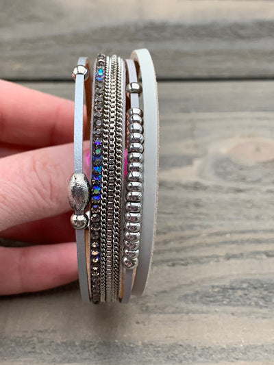 Grey and Silver Iridescent Rhinestone Magnetic Bracelet - Jill's Jewels | Unique, Handcrafted, Trendy, And Fun Jewelry