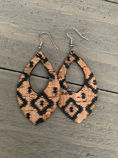 Black Aztec Cork Teardrop Earring - Jill's Jewels | Unique, Handcrafted, Trendy, And Fun Jewelry