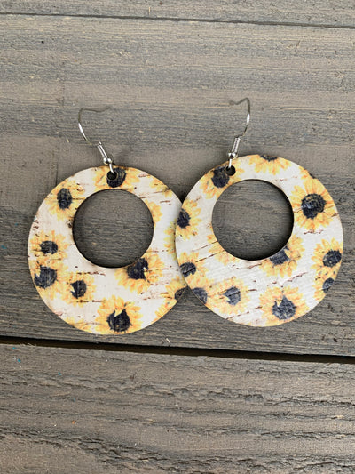 White Sunflower Cork Hoop Earring - Jill's Jewels | Unique, Handcrafted, Trendy, And Fun Jewelry