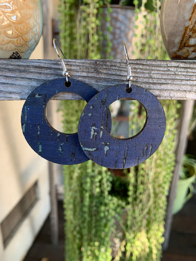 Navy Cork Hoop Earring - Jill's Jewels | Unique, Handcrafted, Trendy, And Fun Jewelry