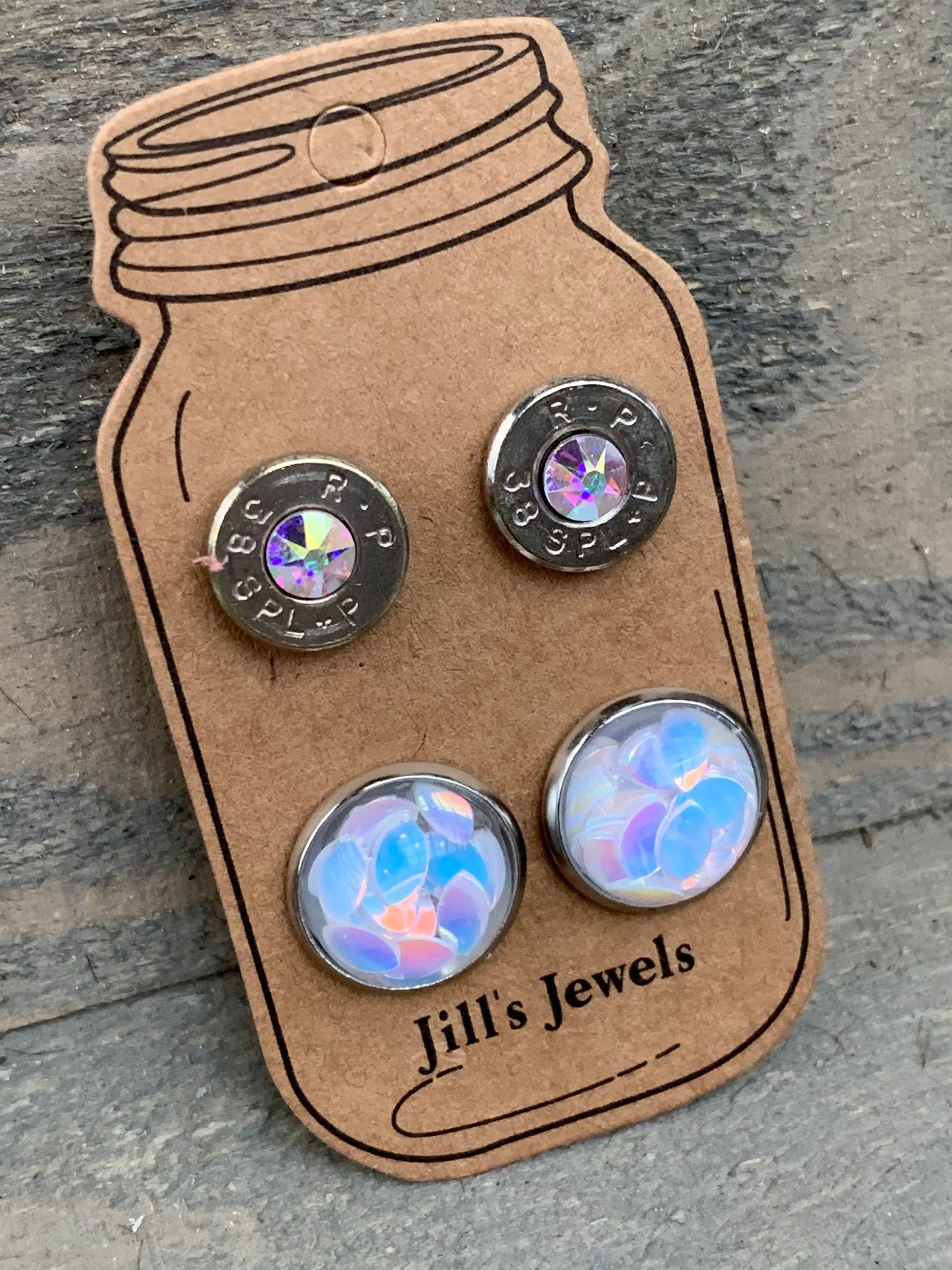 AB Confetti 38 Caliber bullet earring set - Jill's Jewels | Unique, Handcrafted, Trendy, And Fun Jewelry
