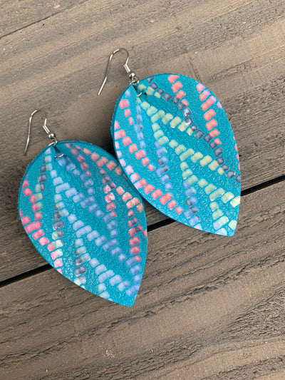 Teal Rainbow Chevron Leather Earrings - Jill's Jewels | Unique, Handcrafted, Trendy, And Fun Jewelry