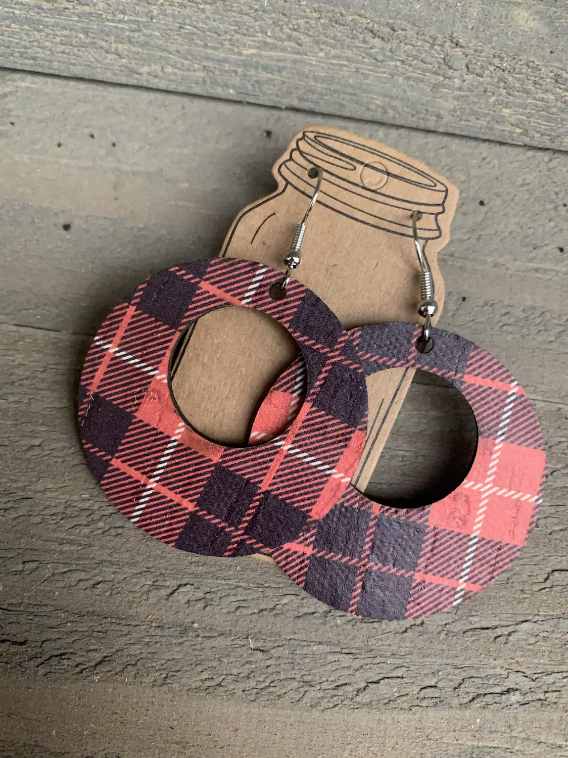 Red and Black Buffalo Plaid Cork Leather Earring - Jill's Jewels | Unique, Handcrafted, Trendy, And Fun Jewelry
