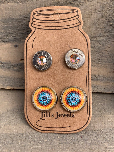Yellow Mandala 40 Caliber bullet earring set - Jill's Jewels | Unique, Handcrafted, Trendy, And Fun Jewelry