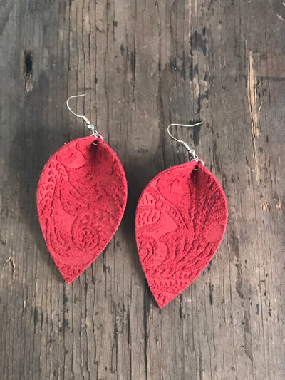 Red Paisley Suede Earrings - Jill's Jewels | Unique, Handcrafted, Trendy, And Fun Jewelry