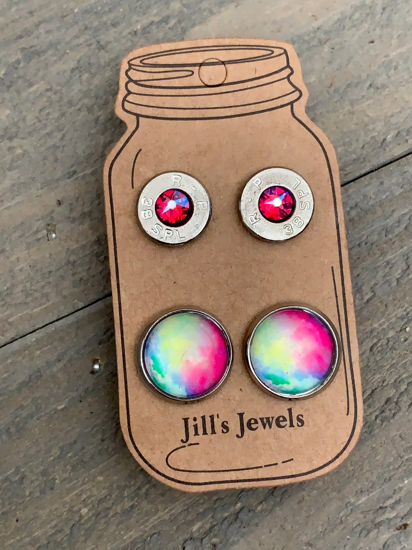 Pink Tie Dye 38 Caliber bullet earring set - Jill's Jewels | Unique, Handcrafted, Trendy, And Fun Jewelry