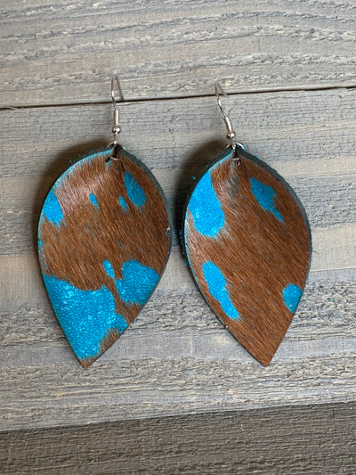 Turquoise Acid Wash Hair On Leather Earrings - Jill's Jewels | Unique, Handcrafted, Trendy, And Fun Jewelry