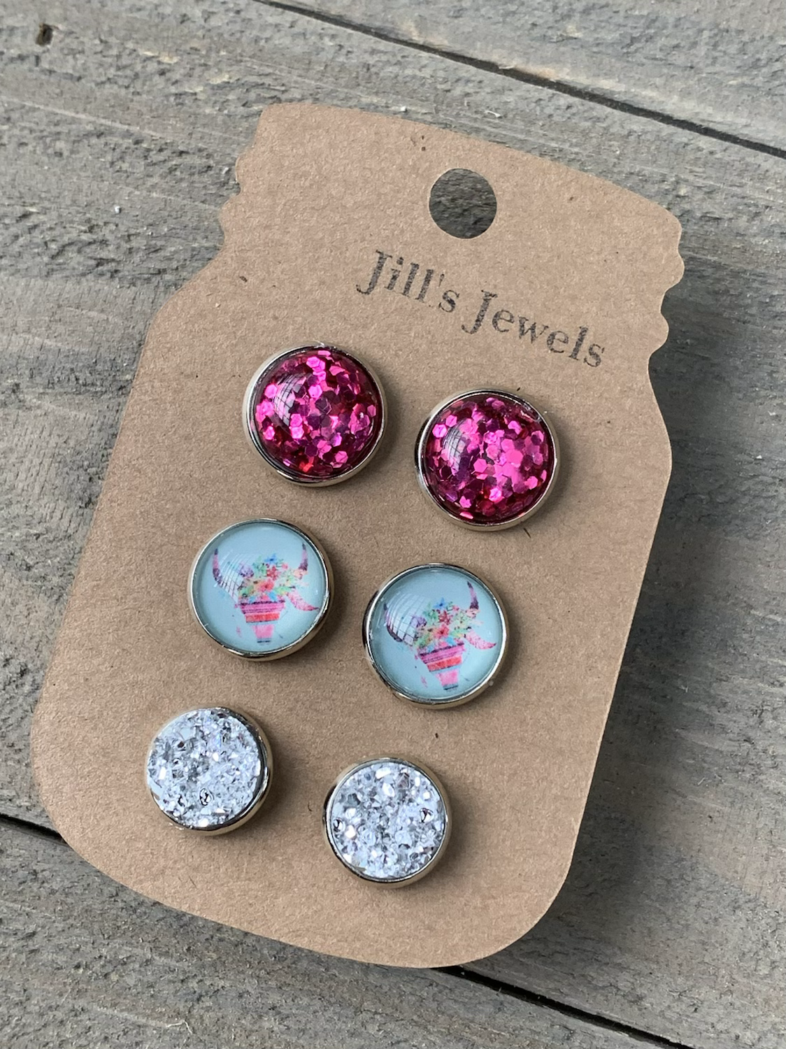Pink and Teal Serape Bull Faux Druzy Earring 3 Set - Jill's Jewels | Unique, Handcrafted, Trendy, And Fun Jewelry
