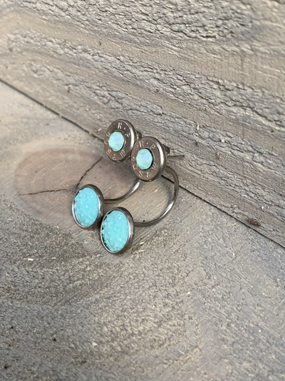40 Caliber Drop Earring Studs with Mint Faux Druzy - Jill's Jewels | Unique, Handcrafted, Trendy, And Fun Jewelry