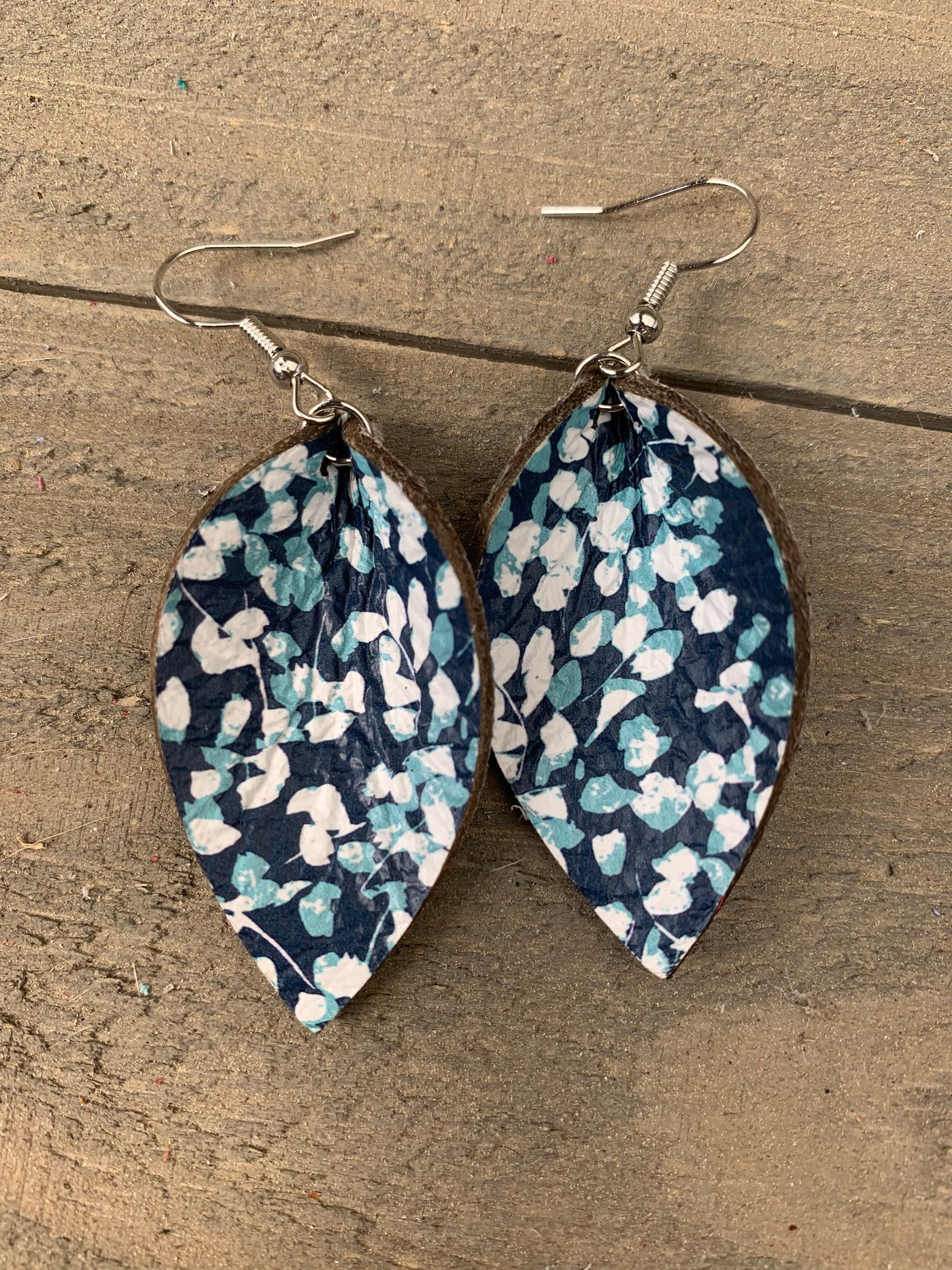 Blue and Teal Floral Leather Earrings - Jill's Jewels | Unique, Handcrafted, Trendy, And Fun Jewelry