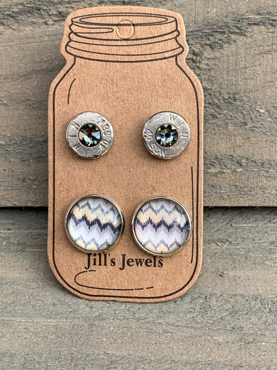 Yellow and Grey Chevron 40 Caliber bullet earring set - Jill's Jewels | Unique, Handcrafted, Trendy, And Fun Jewelry
