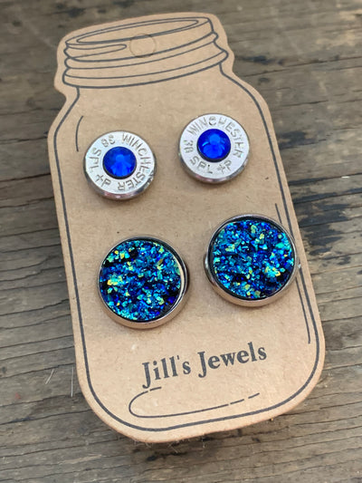Blue AB Druzy and 38 Special bullet earring set - Jill's Jewels | Unique, Handcrafted, Trendy, And Fun Jewelry