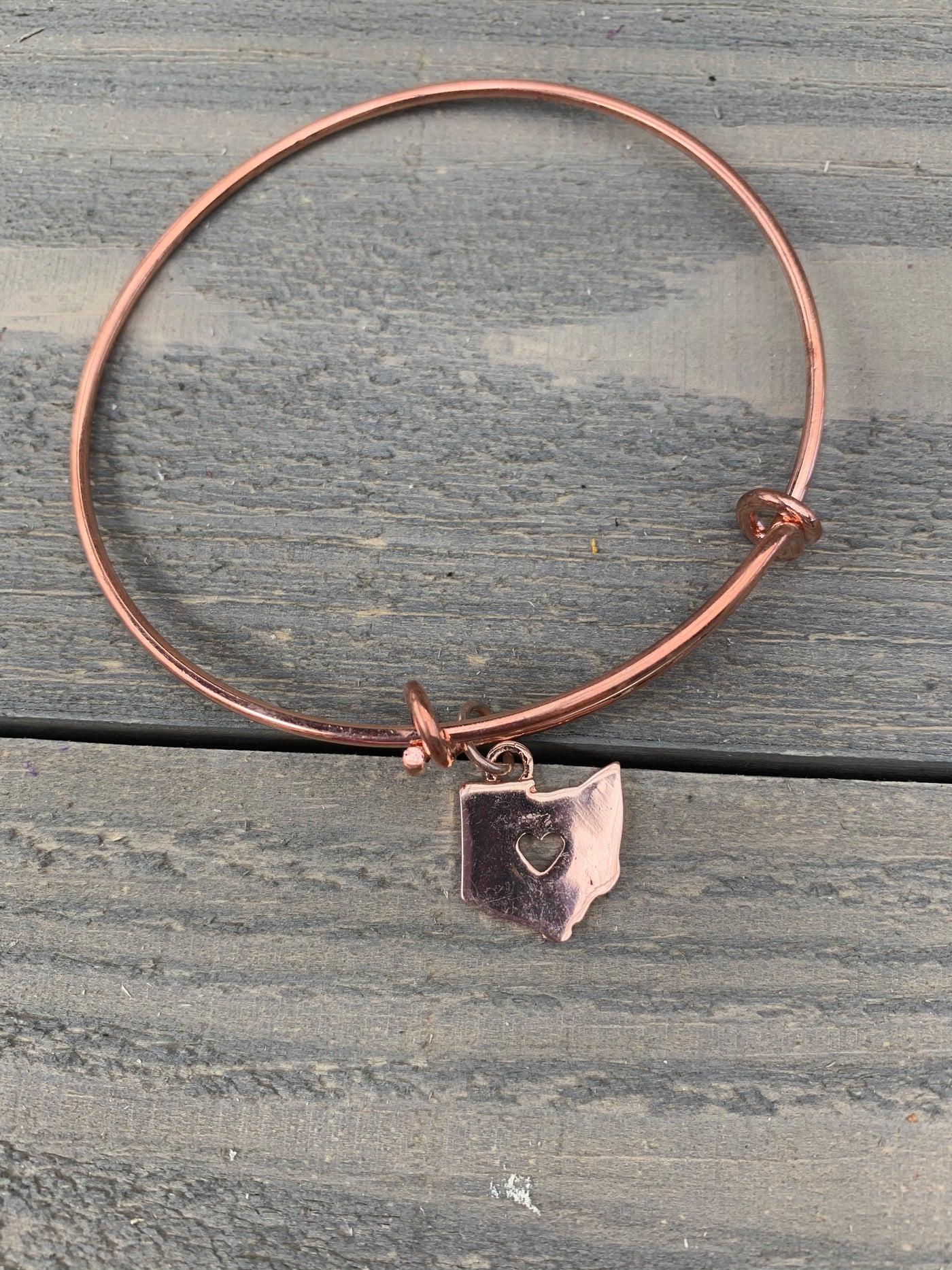 Rose Gold Ohio Heart Cutout Bangle Bracelet - Jill's Jewels | Unique, Handcrafted, Trendy, And Fun Jewelry