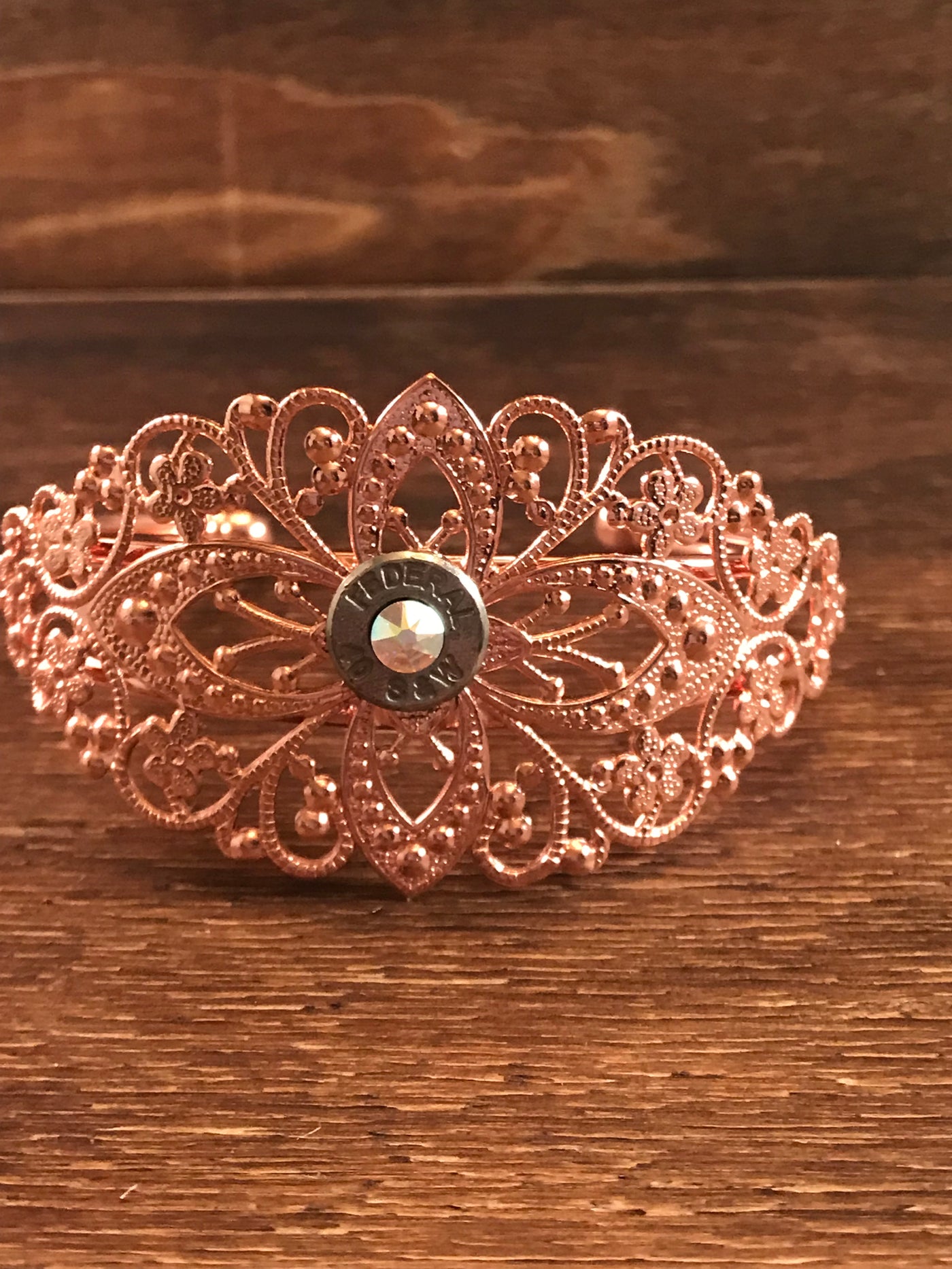 Rose Gold Cuff with 40 Caliber Bullet - Jill's Jewels | Unique, Handcrafted, Trendy, And Fun Jewelry