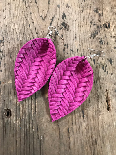 Magenta textured leather earring - Jill's Jewels | Unique, Handcrafted, Trendy, And Fun Jewelry