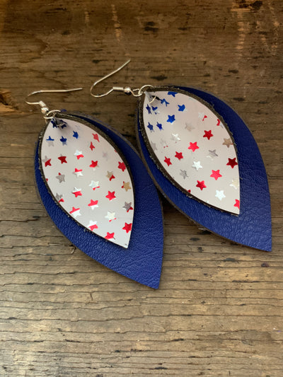 Red White and Blue Star Double Layer Leather Earrings - Jill's Jewels | Unique, Handcrafted, Trendy, And Fun Jewelry