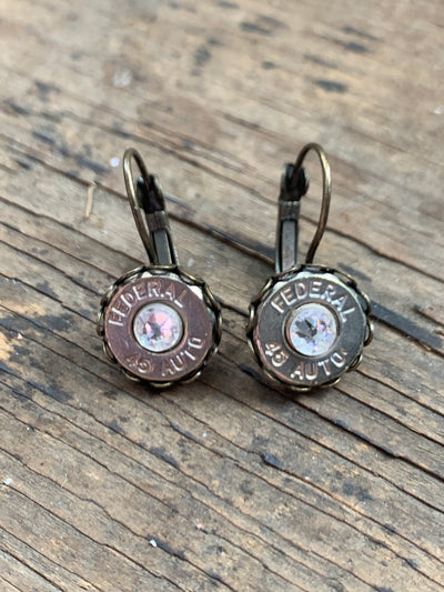 Antique Brass Scalloped Lever Back Earrings with 45 Auto bullets - Jill's Jewels | Unique, Handcrafted, Trendy, And Fun Jewelry
