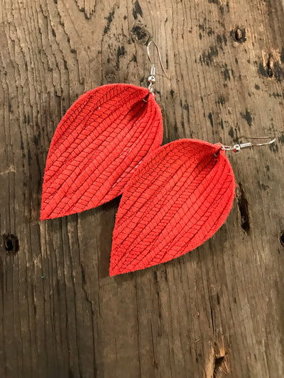 Coral palm leaf textured leather earring - Jill's Jewels | Unique, Handcrafted, Trendy, And Fun Jewelry