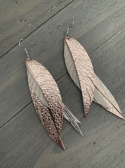 Rose gold rain Stacked Fringe Feather Earring - Jill's Jewels | Unique, Handcrafted, Trendy, And Fun Jewelry