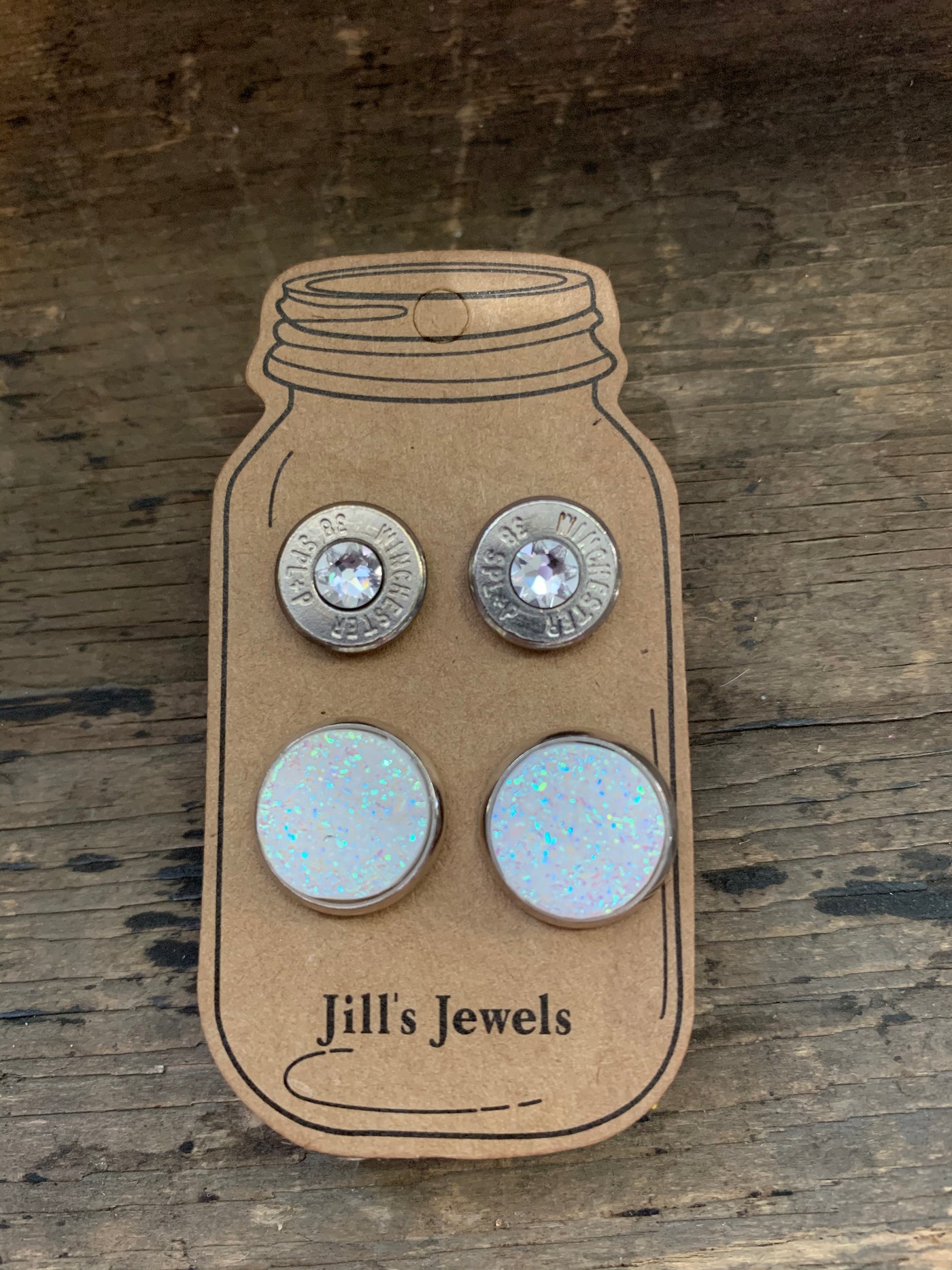 White AB Druzy and 38 Special bullet earring set - Jill's Jewels | Unique, Handcrafted, Trendy, And Fun Jewelry