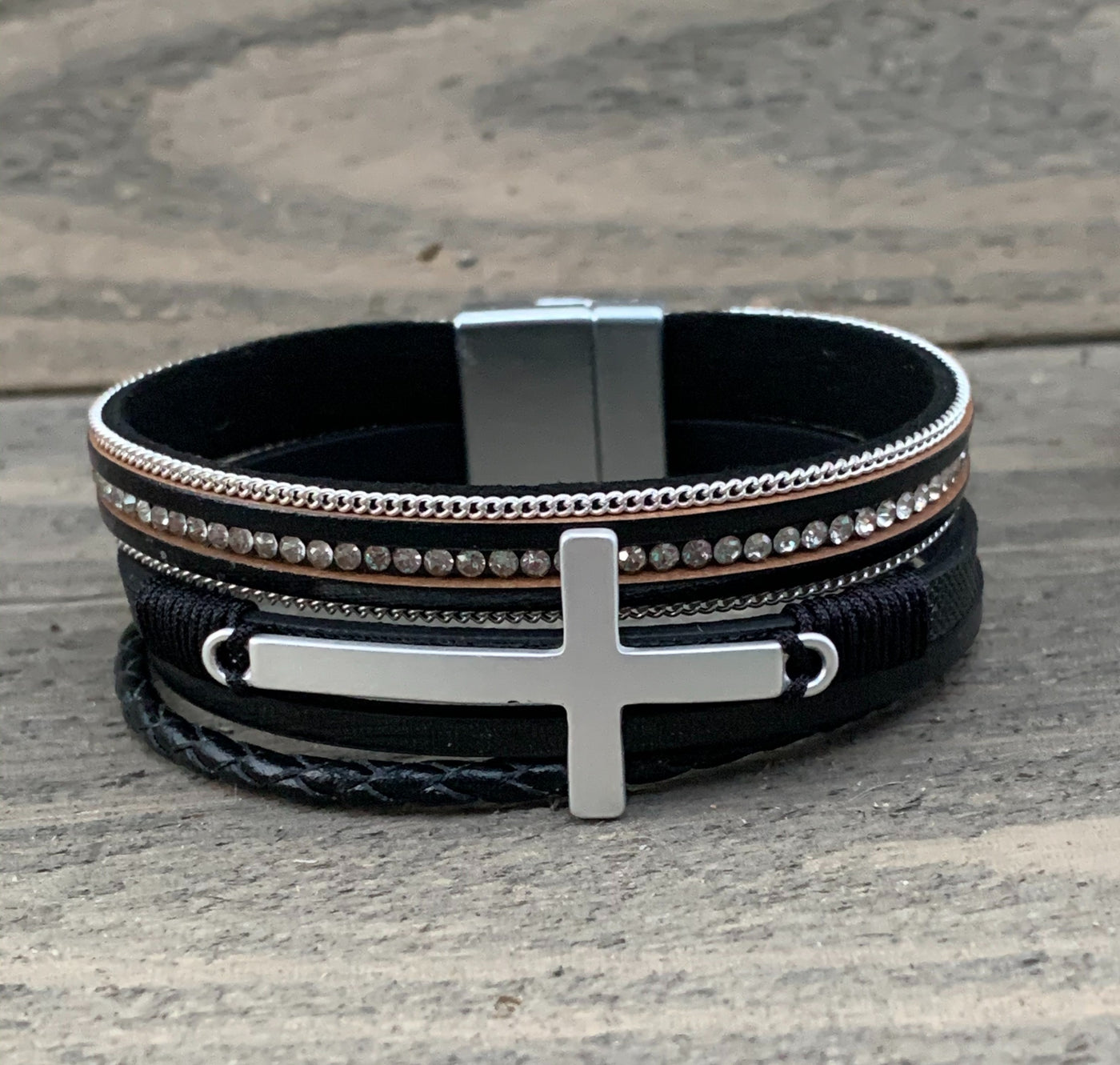 Black and Silver Cross Magnetic Bracelet - Jill's Jewels | Unique, Handcrafted, Trendy, And Fun Jewelry