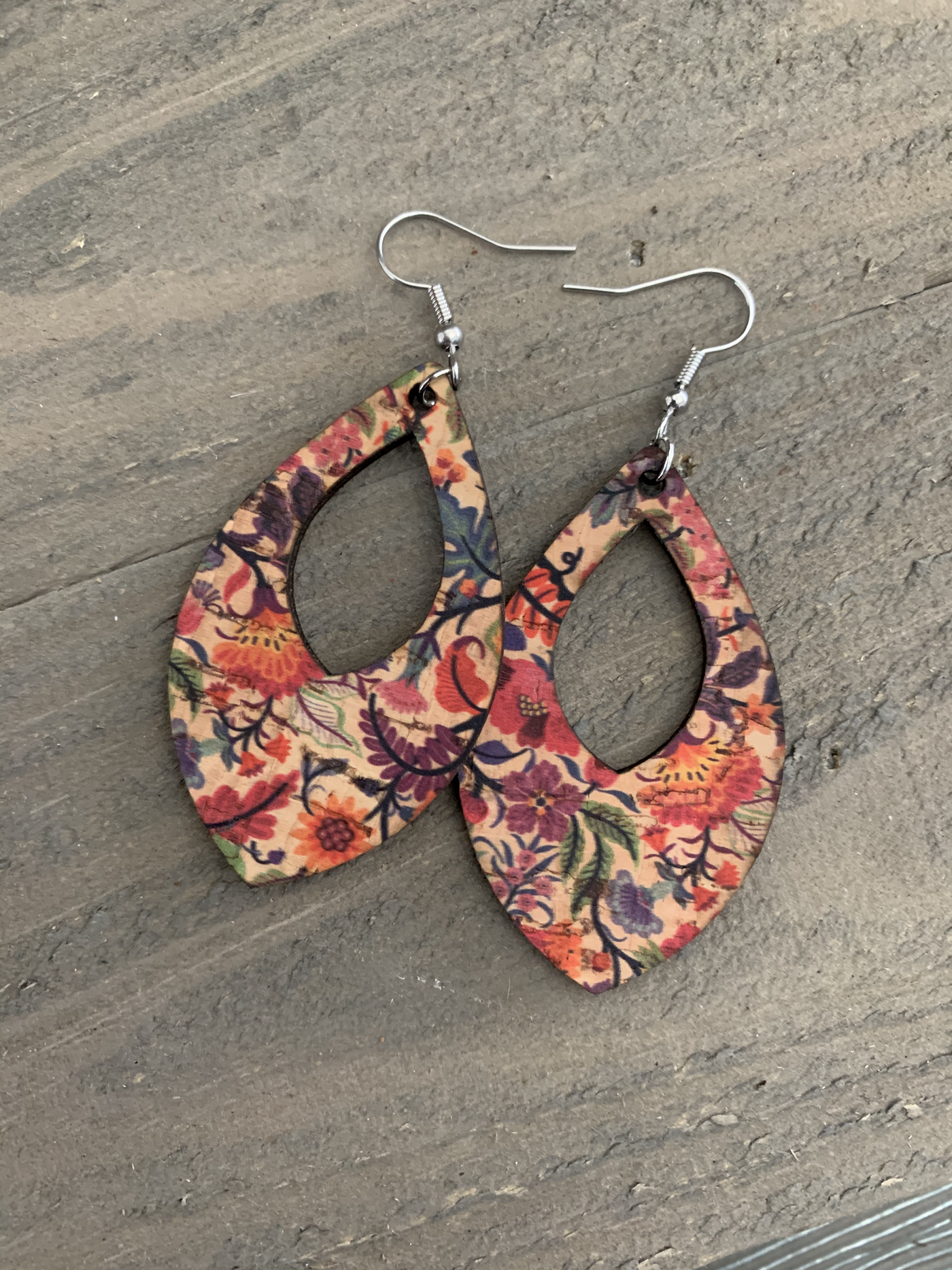 Bright Rainbow Floral Cork Teardrop Earring - Jill's Jewels | Unique, Handcrafted, Trendy, And Fun Jewelry