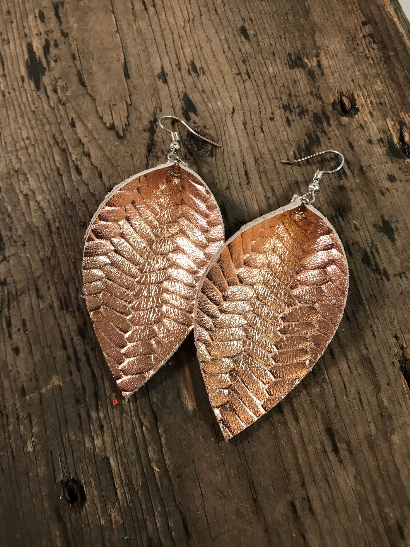 Rose gold braided textured leather earring - Jill's Jewels | Unique, Handcrafted, Trendy, And Fun Jewelry