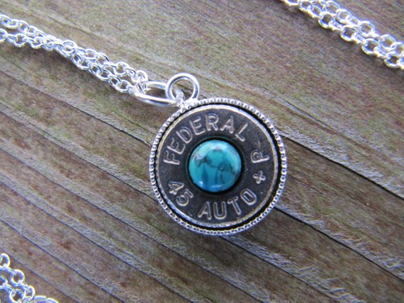 45 Auto Bullet Necklace with Turquoise Accents - Jill's Jewels | Unique, Handcrafted, Trendy, And Fun Jewelry