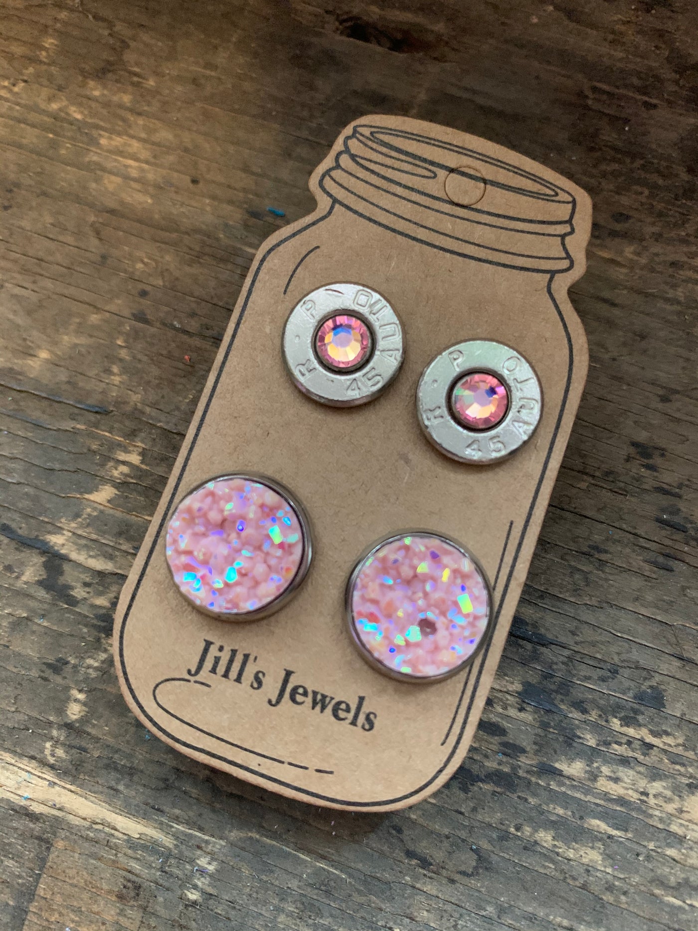 Pink AB 45 Auto bullet earring set - Jill's Jewels | Unique, Handcrafted, Trendy, And Fun Jewelry