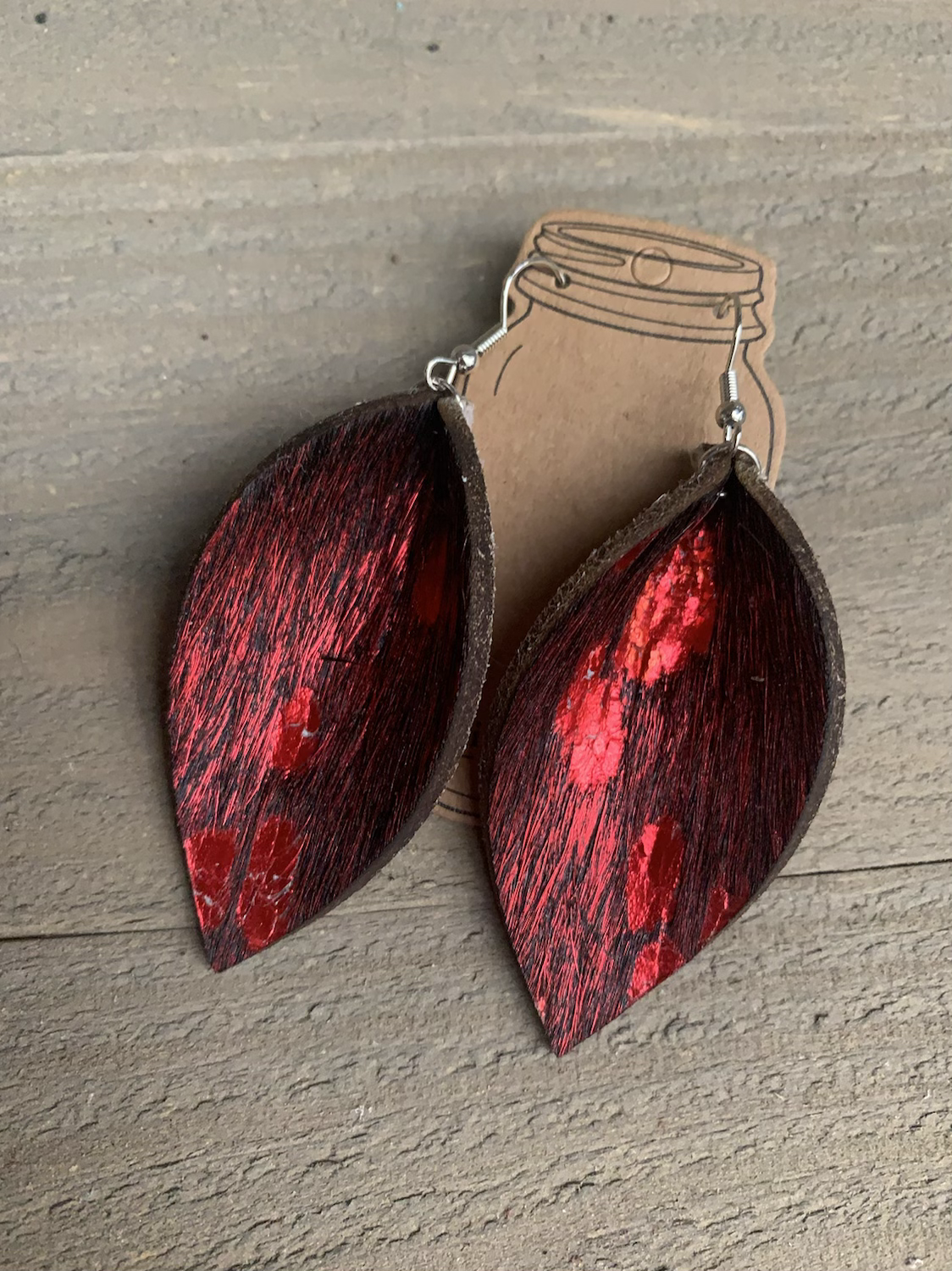 Red Acid Wash Hair on leather earring - Jill's Jewels | Unique, Handcrafted, Trendy, And Fun Jewelry