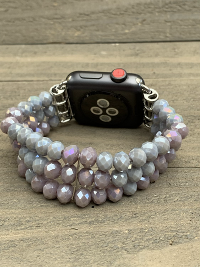 Grey Rainbow Crystal Beaded Stretch Smart Watch Band - Jill's Jewels | Unique, Handcrafted, Trendy, And Fun Jewelry